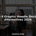Young woman browsing graphic hoodies in boutique