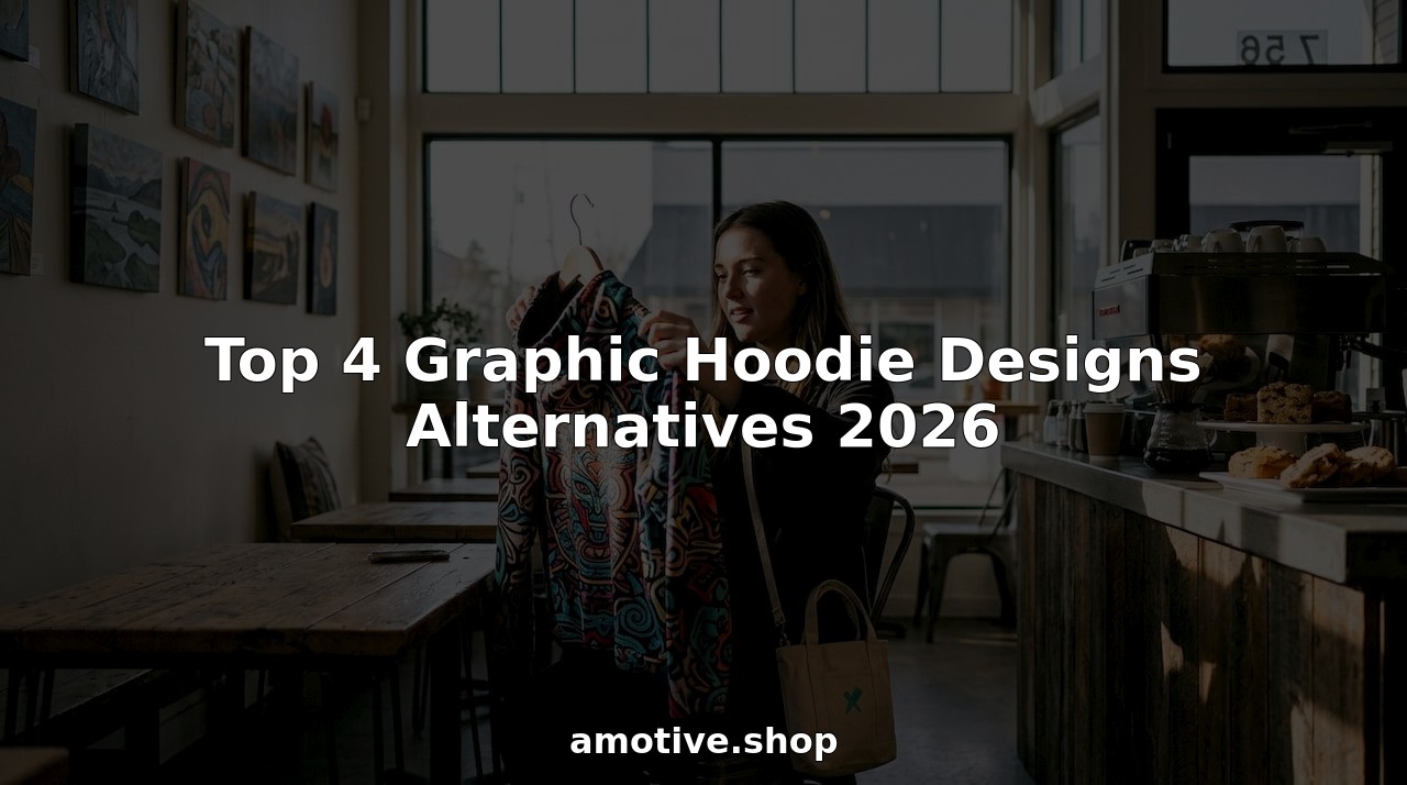 Young woman browsing graphic hoodies in boutique